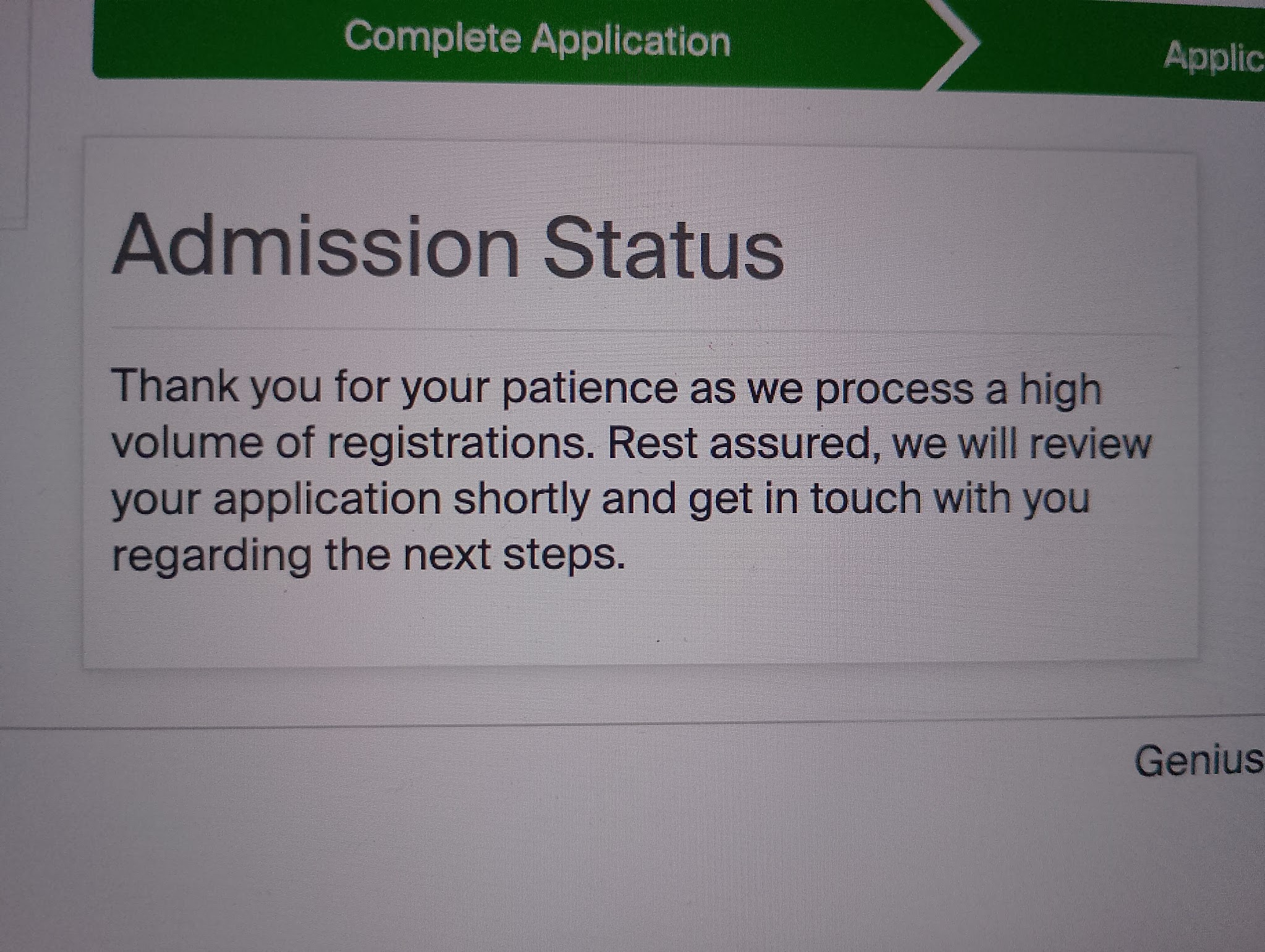 Message about my application status