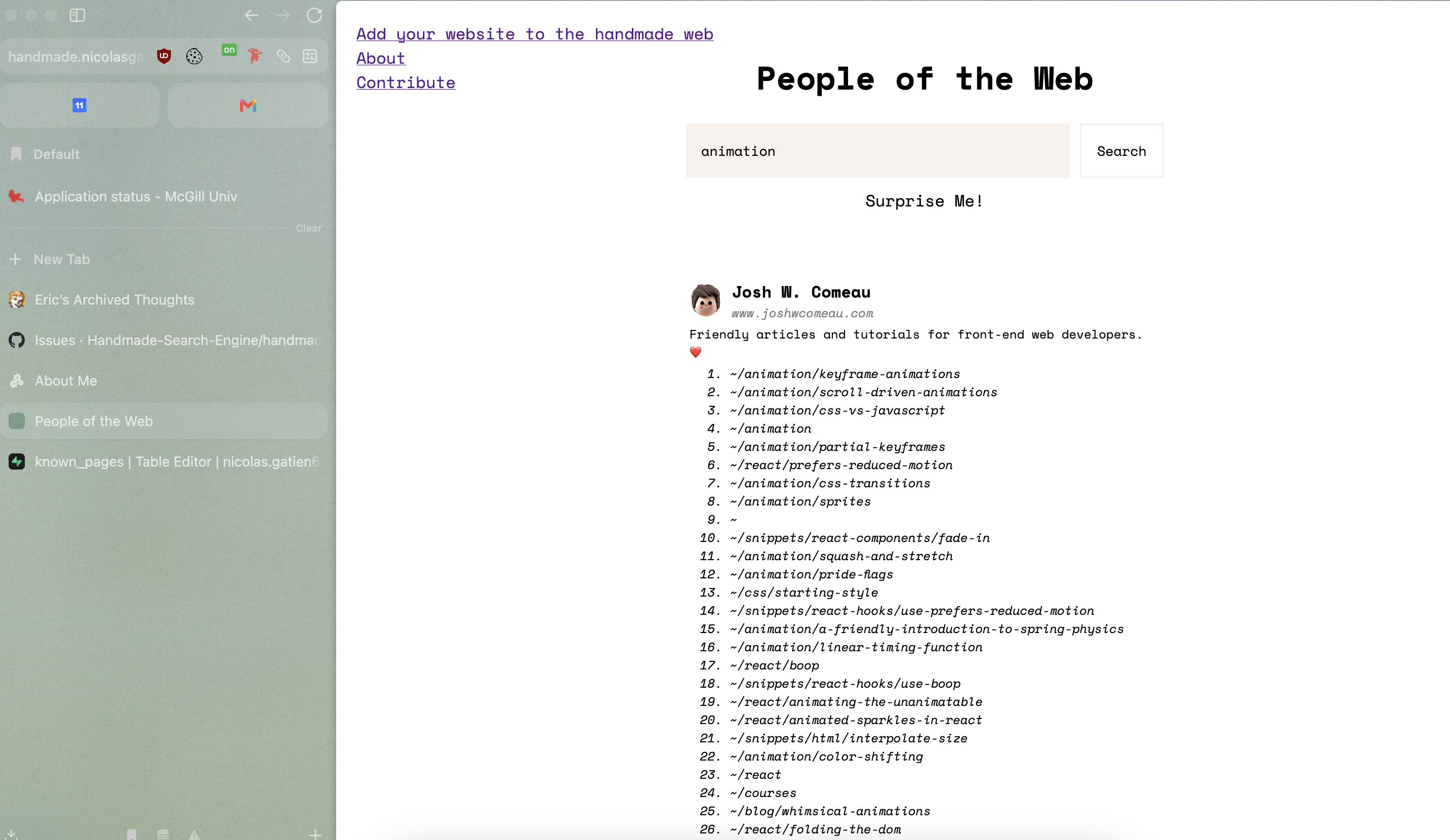 Implemented mockups with search results for animation