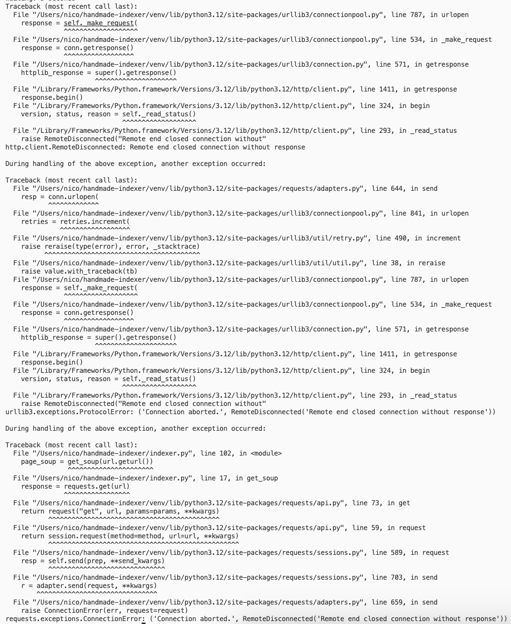 A very long python traceback